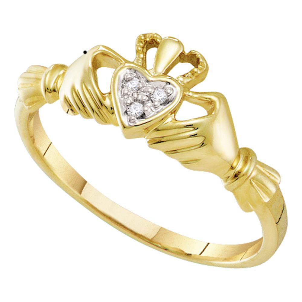 10kt Yellow Gold Womens Round Diamond Claddagh Heart Ring .02 Cttw ...