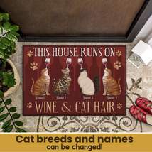This House Runs On Wine And Cat Hair Doormat, Personalized Cat Doormat, ... - $29.95+