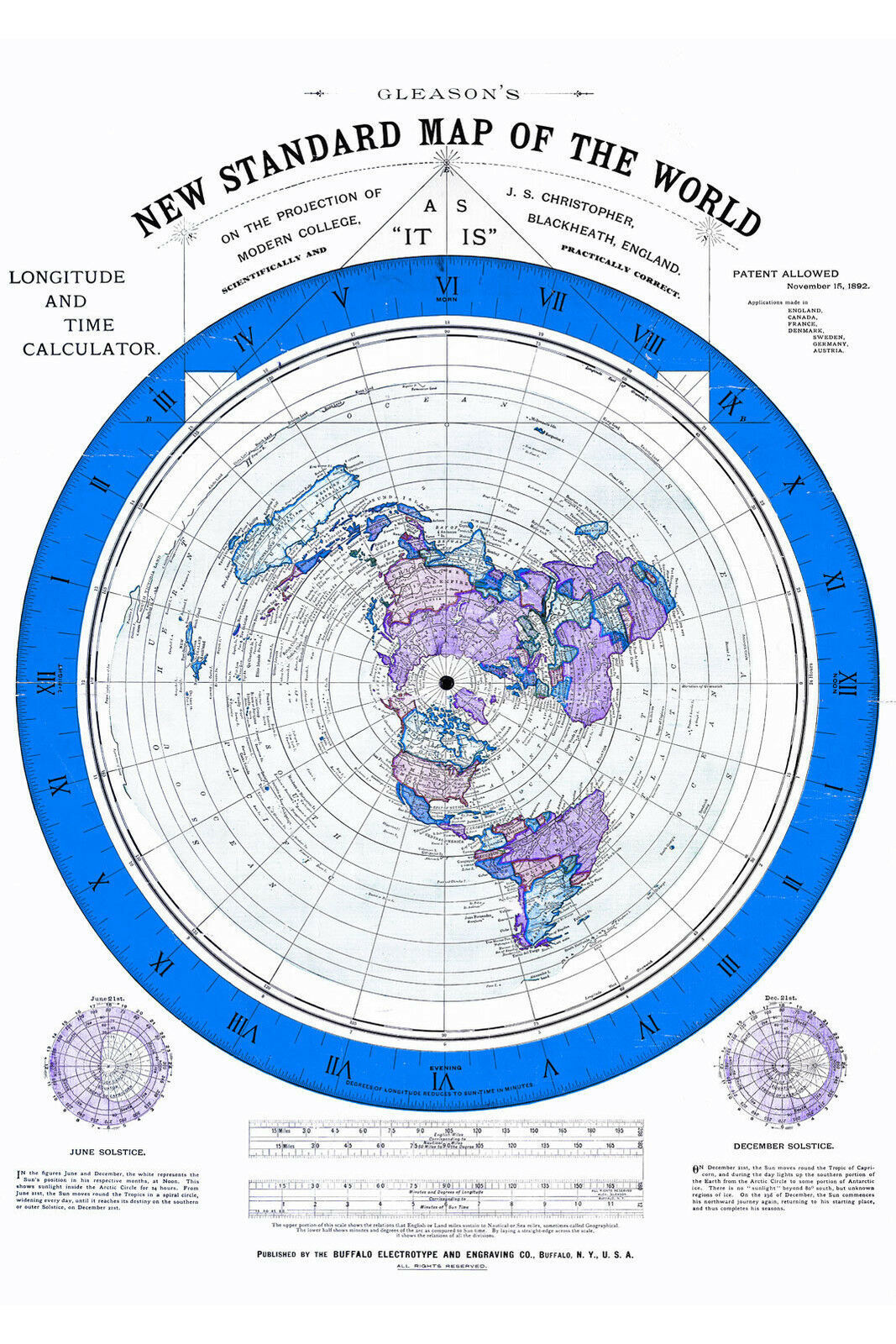 1892 Flat Earth Map - Alexander Gleason Gleason's New Standard Map of the World - $14.85 - $37.57