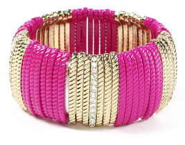 Amrita Singh Gold Crystal Pink Enamel Prince St Stretch Bracelet BRC 7006 NWT - $14.36