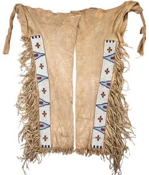 OLD STYLE Native American Buckskin Beige Suede Leather Fringes Beaded Chaps BC08 Native American