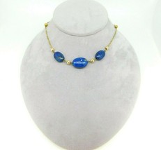 Art Deco Genuine Natural Sodalite Necklace with 9k Gold Paperclip Chain ... - £394.95 GBP
