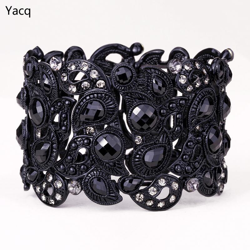 YACQ Floral Stretch Bracelet Vintage Flower Crystal Women Fashion Jewelry Gifts