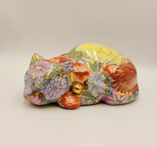 Vintage Chinese Porcelain Hand Painted Macau Sleeping Cat Golden Figurin... - $60.00