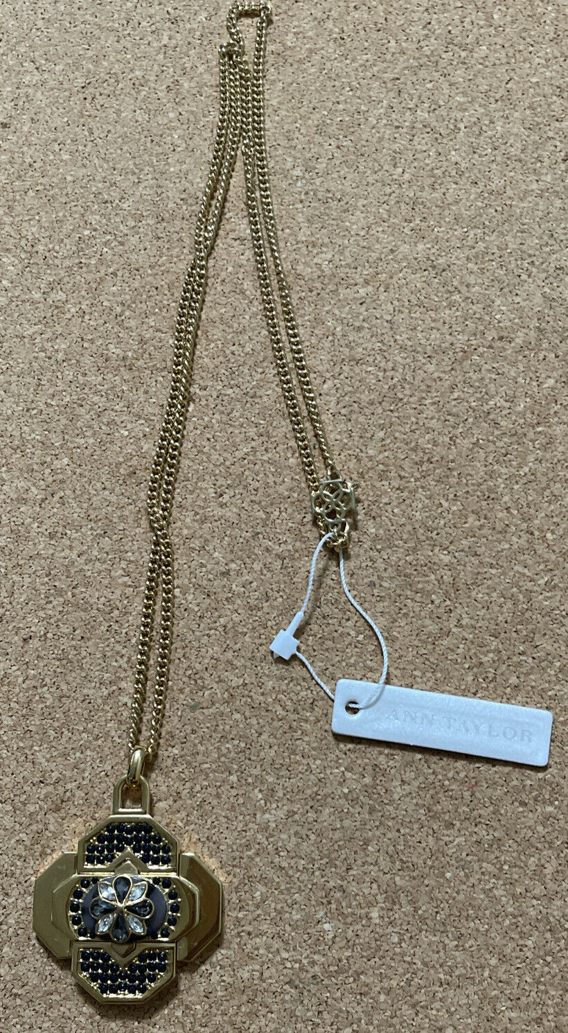 Ann Taylor Gold Tone Gemstone Medallion Necklace Heavy - $25.80