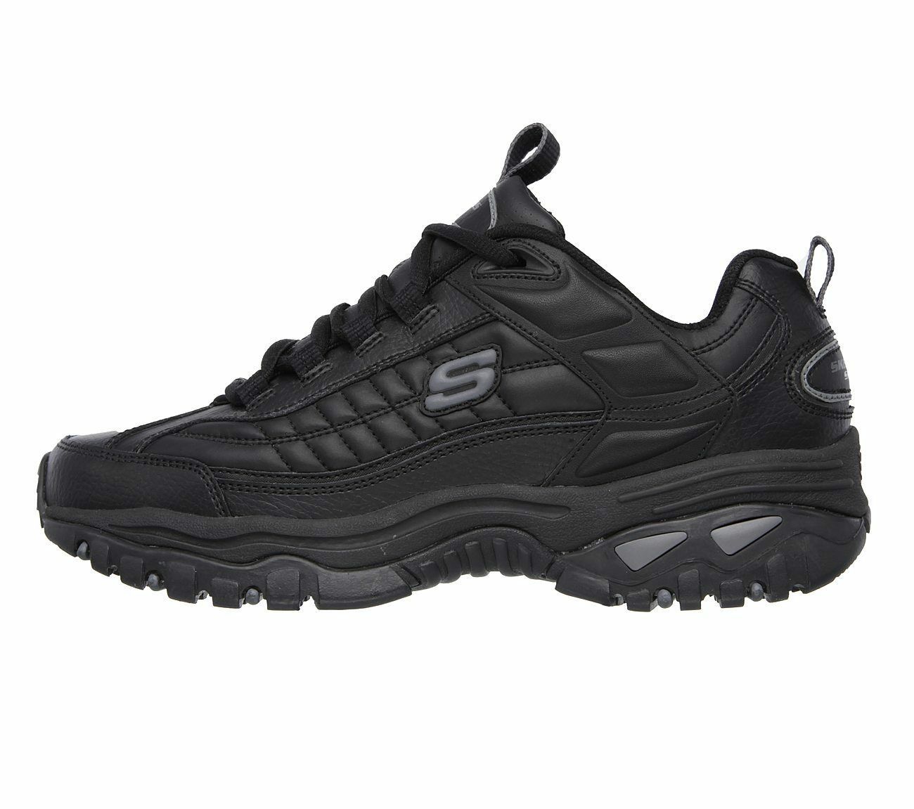 Skechers Black Shoes Men Sport Train Soft Leather Sneaker Comfort ...