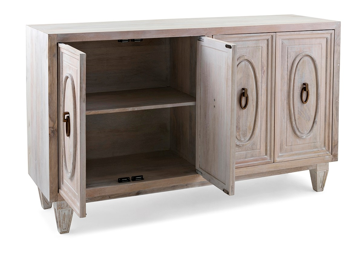 Lime Wash Mango Wood 4 Doors Sideboard/Buffet,54'' x