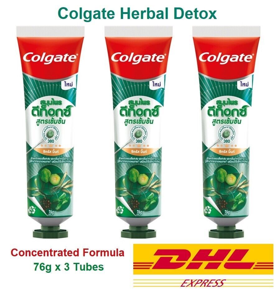 3 x Colgate Herbal Detox Concentrated Formula Toothpaste Citrus Mint 76g