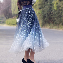 Sequined Tulle Midi Skirt Outfit Navy Blue Sparkly Midi Skirt Custom Plus Size image 8