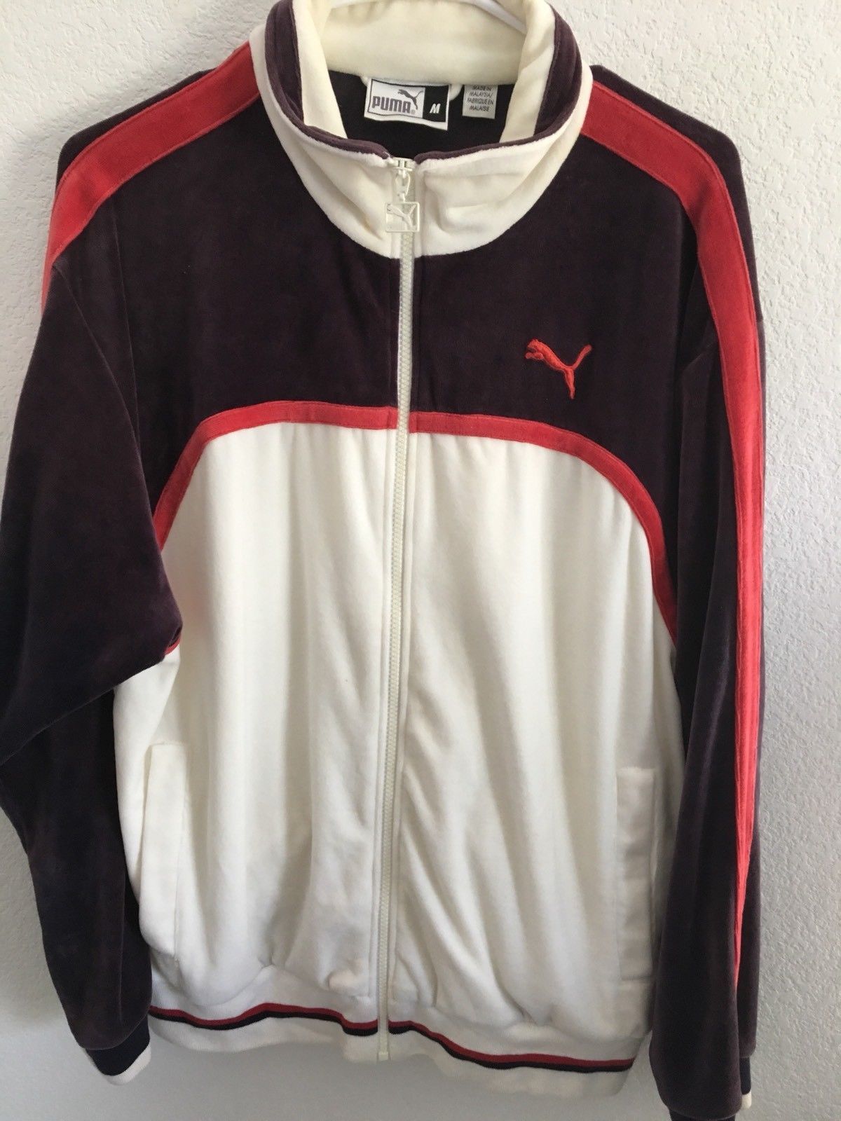 Vintage Puma Track Jacket Velour Men's sz M 1980's purple white red zip ...