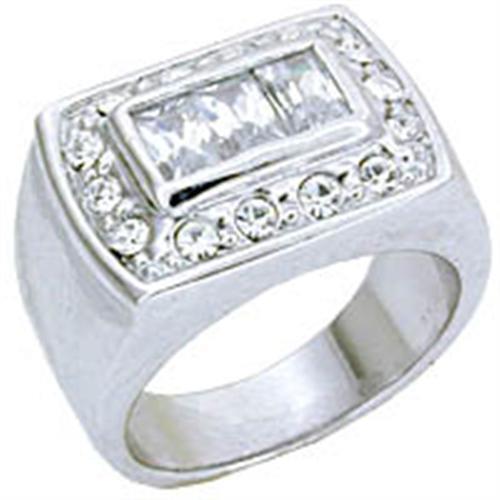 S11931 - 925 Sterling Silver Ring Rhodium Men AAA Grade CZ Clear