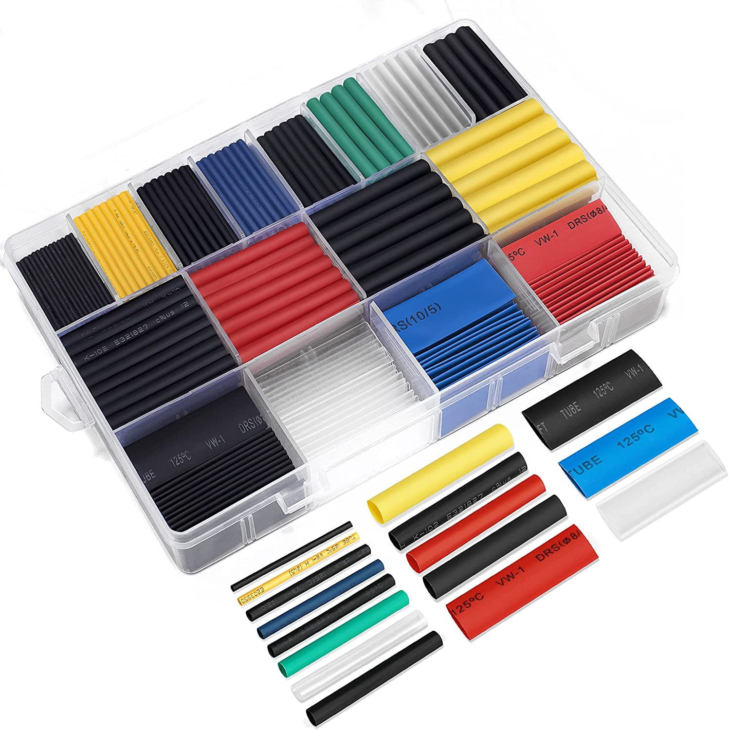 Ginsco 580 Pcs 2:1 Heat Shrink Tubing Kit 6 Colors 11 Sizes Assorted S