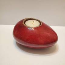 Red Stoneware Tealight Candle Holder, Made in Vietnam, Heavy Egg Shaped Pottery