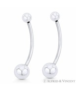 1.7&quot; Curved Barbell .925 Sterling Silver Drop Earrings w/ 6mm &amp; 10mm Bal... - $31.49