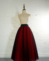 BLACK RED A-Line Midi Tulle Skirt Outfit High Waisted Full Pleated Tulle Outfit