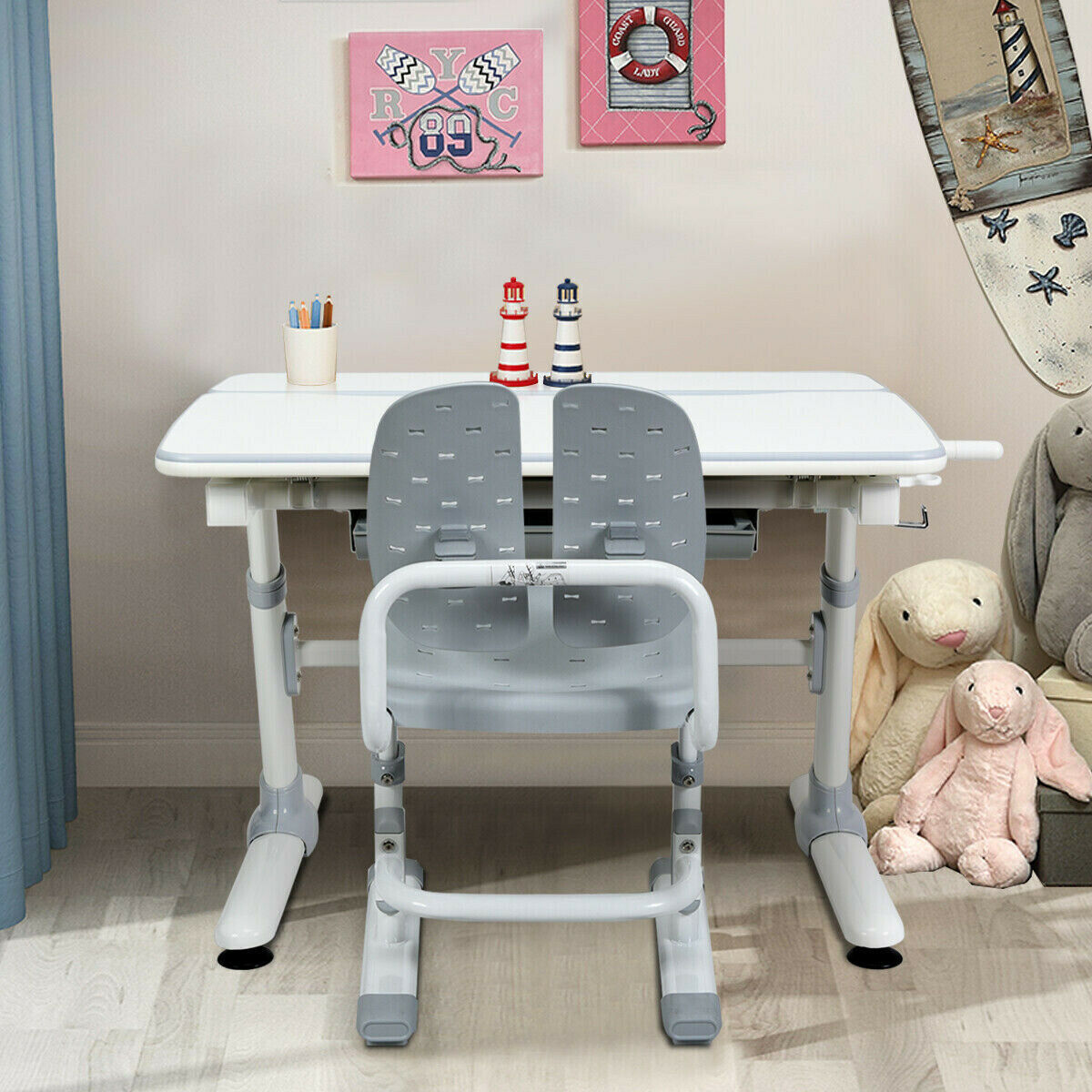 Height Adjustable Kids Desk with Tilting Desktop and Drawer Desks