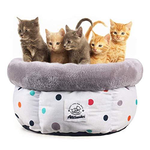Allisandro Washable Cat Bed Warm Round Soft Fleece Pet Sleeping Bed