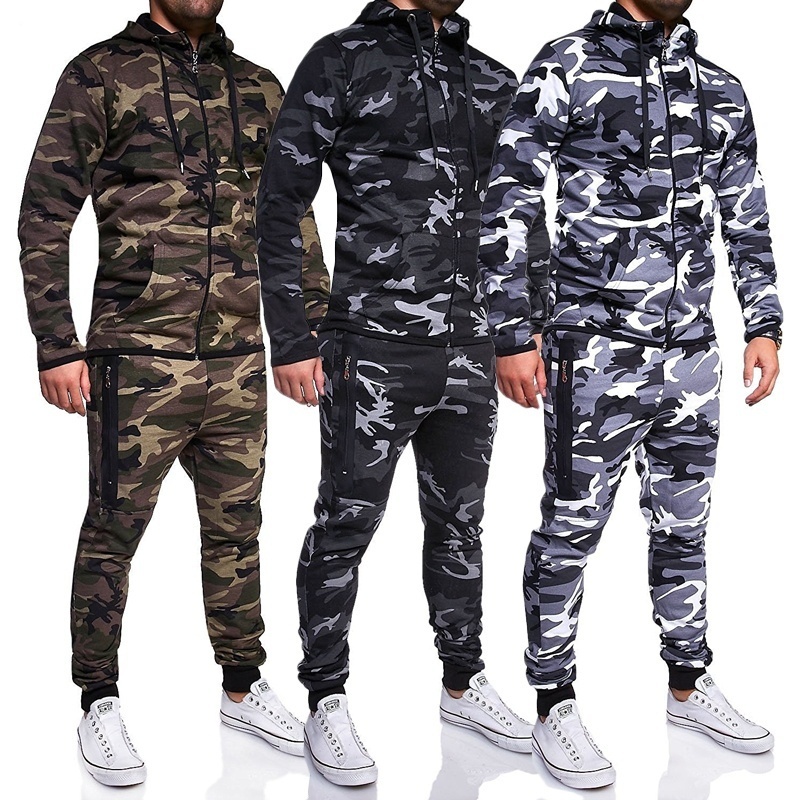 Men Camouflage Jacket Casual Long Camouflage Pants Tracksuit for Mens Set