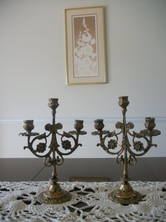 Vintage Brass French Candelabra Shabby Chic Candle Holders Candles