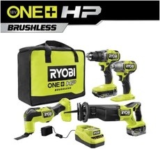 ONE+ HP 18V Brushless Cordless 4-Tool Combo Kit with 4.0 Ah Battery,, and Bag - $385.99