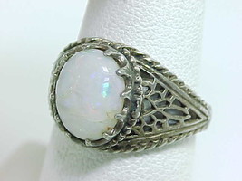 Genuine OPAL CABOCHON Vintage RING in Sterling with Open Cut Filigree - ... - $125.00