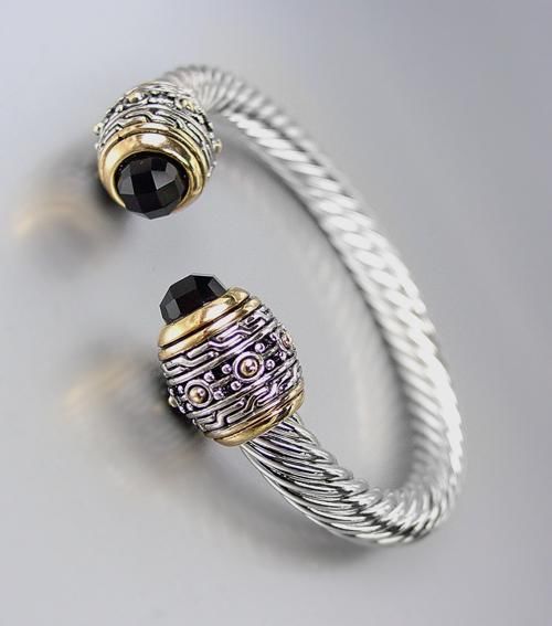 Designer Style Silver Gold Balinese Clear Quartz CZ Crystals Links Bracelet 