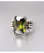 Designer Style Emerald-cut Dark Olive Green CZ Crystal GLACIER Caviar Ring - $23.74