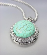 NEW Designer Style Turquoise Stone CZ Crystals Cable Pendant Necklace - $25.64