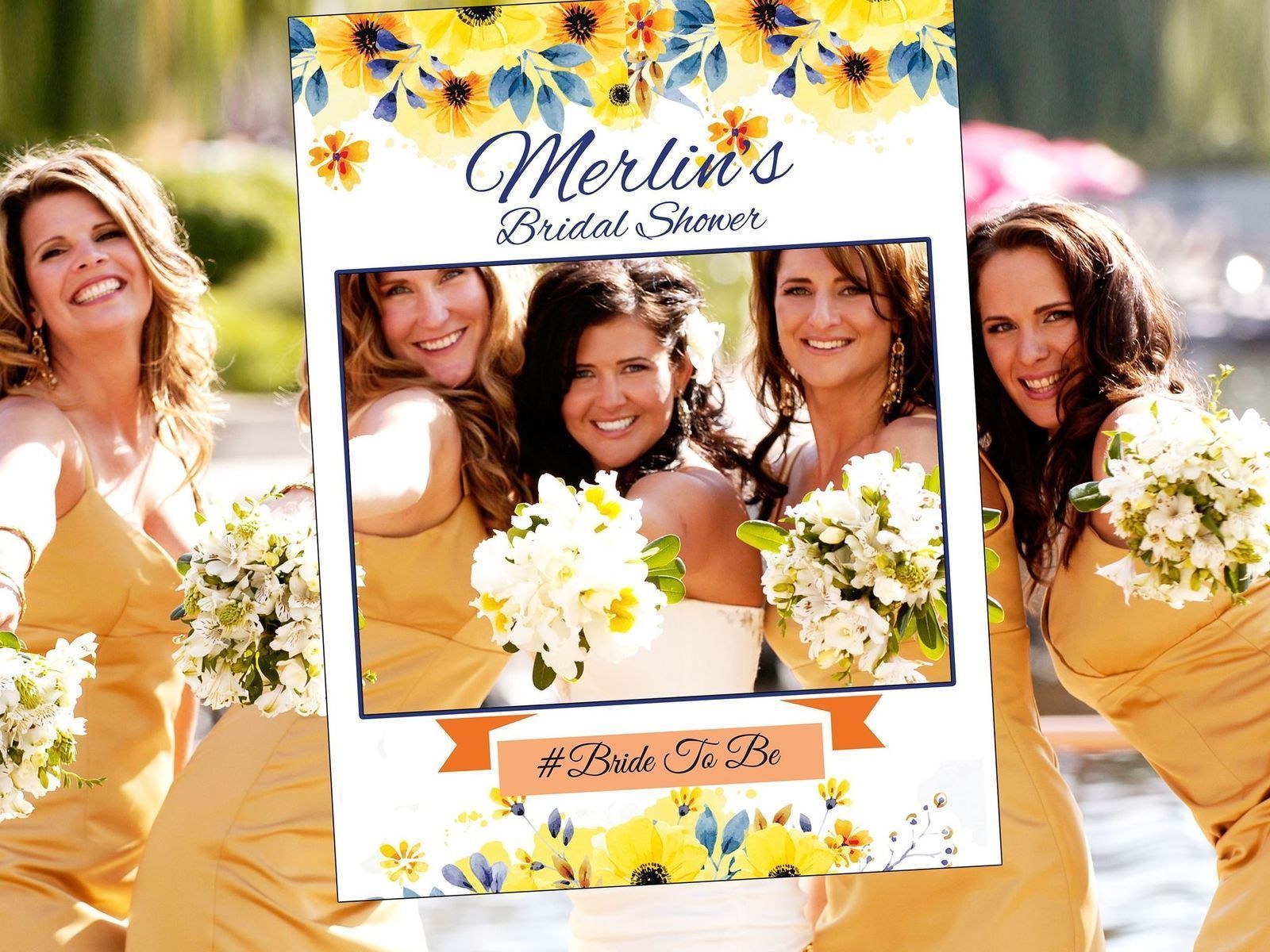 Bridal Shower Sunflower Floral Frame Photo Booth Photo Prop Bridal