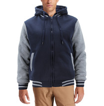 Men's Hooded Sweatshirt Two Tone Zip Up Sherpa Lined Fleece Varsity Jacket image 1