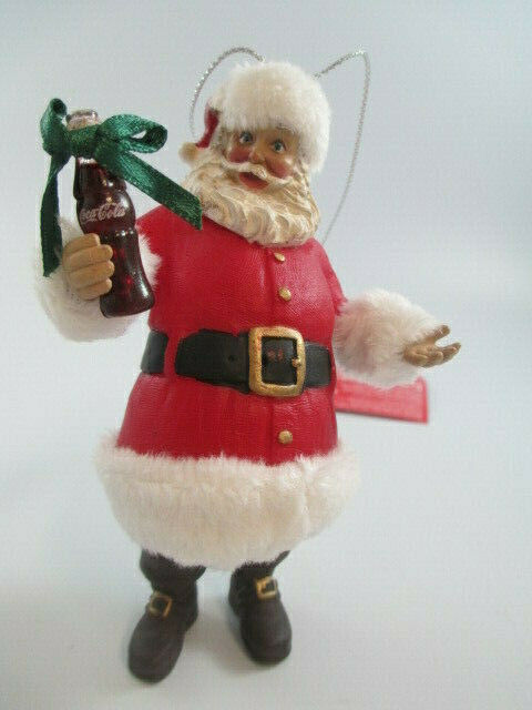 Primary image for Coca-Cola Kurt Adler Santa Holding Bottle with Bow Holiday Christmas Ornament