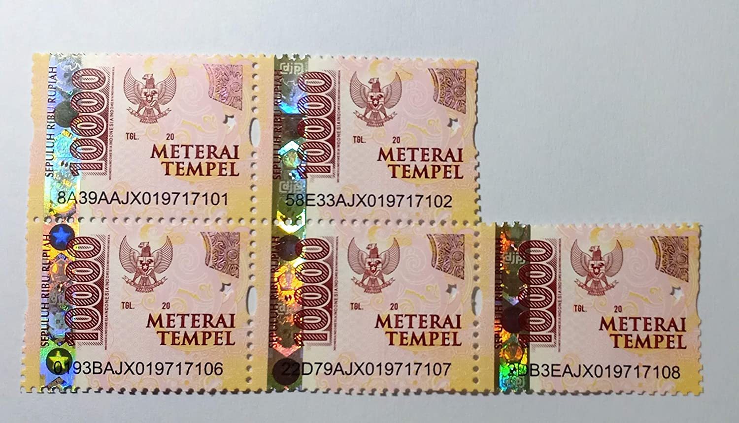 Materai Tempel 10000  - Indonesian Duty Stamp New - 5 pcs