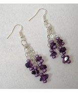 Purple Beaded Earrings Silver Metal Chain Handmade Unique Dangle Pierced... - $35.00