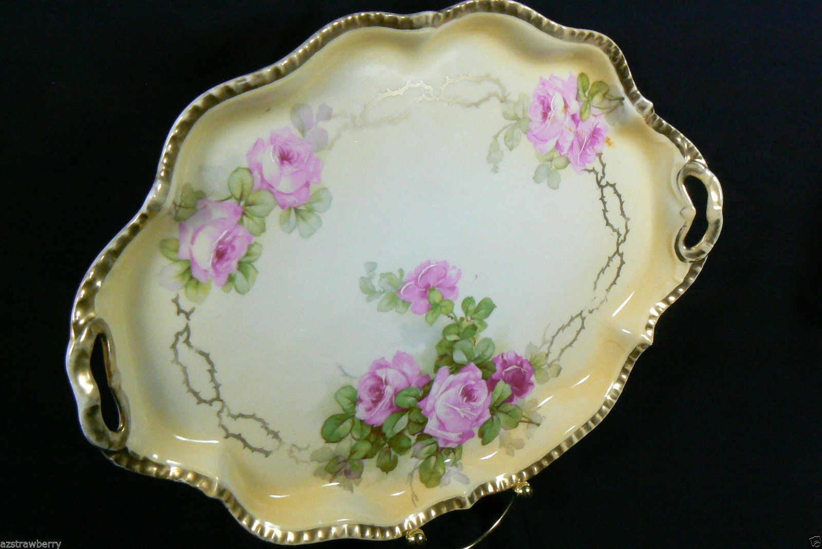 Antique Royal Rudolstadt Prussia Pink Roses Cream Gold Trim Porcelain ...