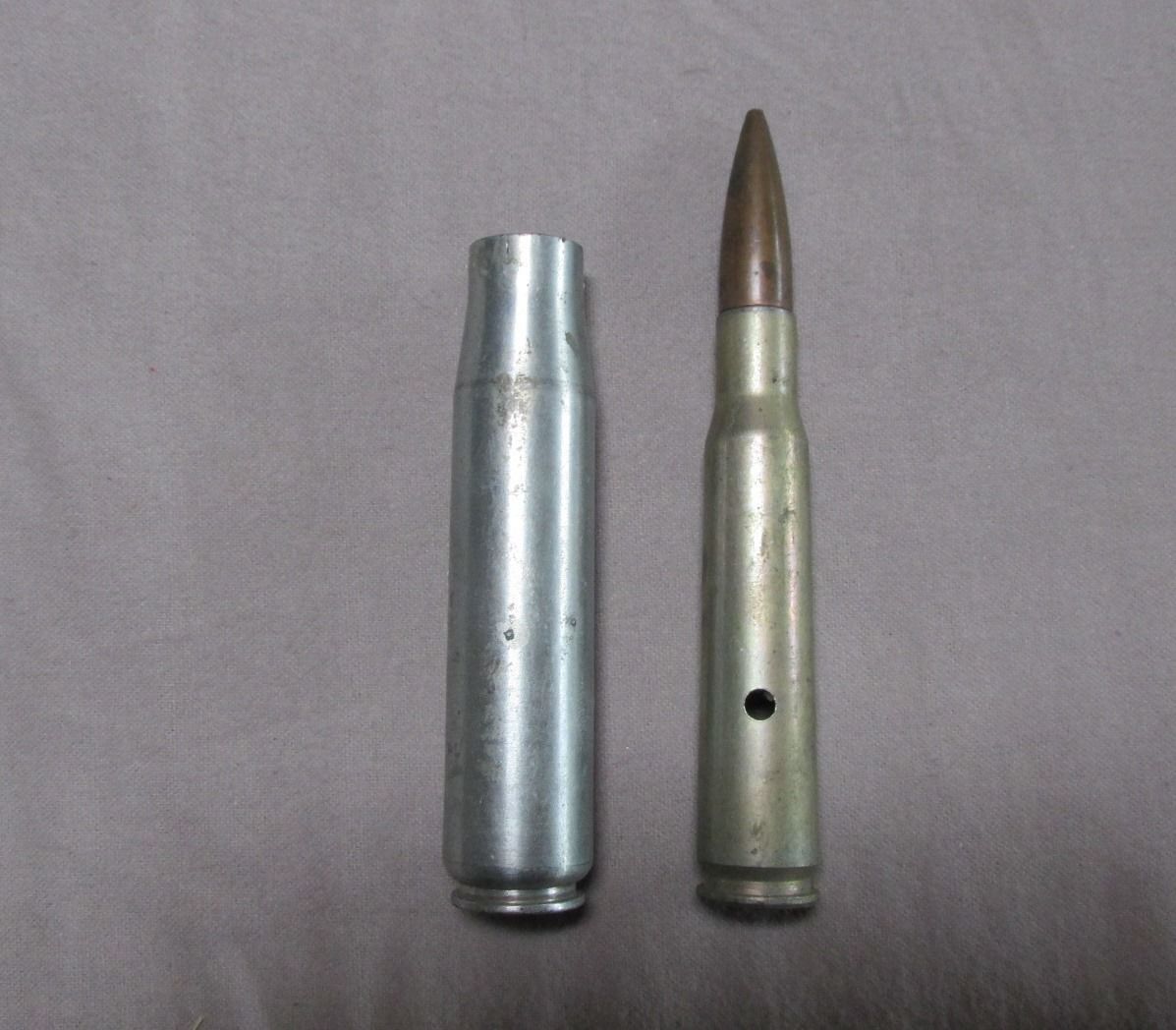 WW2 1943 Caliber Machine Gun Bullet & 1944 20mm MK3 Steel Casing