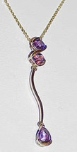 14k Amethyst Pear & 2 Princess Pendant Necklace Yellow Gold New Old Stock Space  - $499.99
