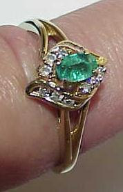 Primary image for 14K Emerald Oval 12 Diamond Cocktail Ring YG Sz 6 3/4  Vintage