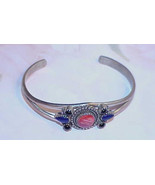 Sterling Cuff Bracelet Lapis Red Quartz Onyx Cabochon Vintage 26.1 Gram ... - $99.99