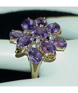 14K 9.00Ct Oval Amethyst Diamond Cocktail Ring Sz 10.75 Floral Loaded wi... - $599.99