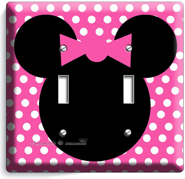 MINNIE MOUSE PINK POLKA DOT DOUBLE LIGHT SWITCH WALL PLATE COVER GIRLS BEDROOM A