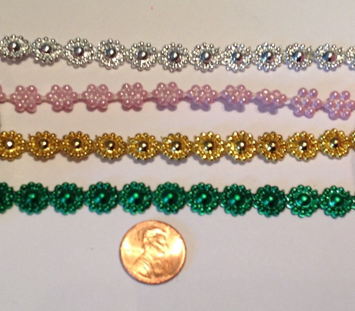 10yd silver Flower Plastic Pearl Bead String Wedding Trim Scrapbook Craft 1cm