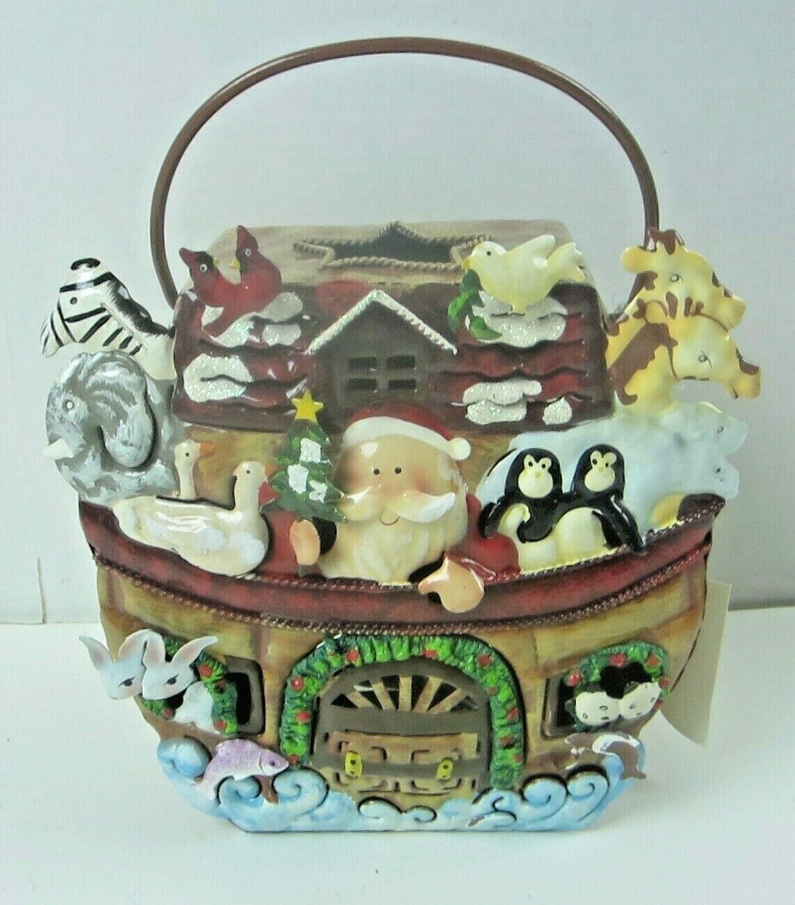 Primary image for Home Interiors Metal Santa's Ark tea light candle holder 8 1/2" Tall NWT
