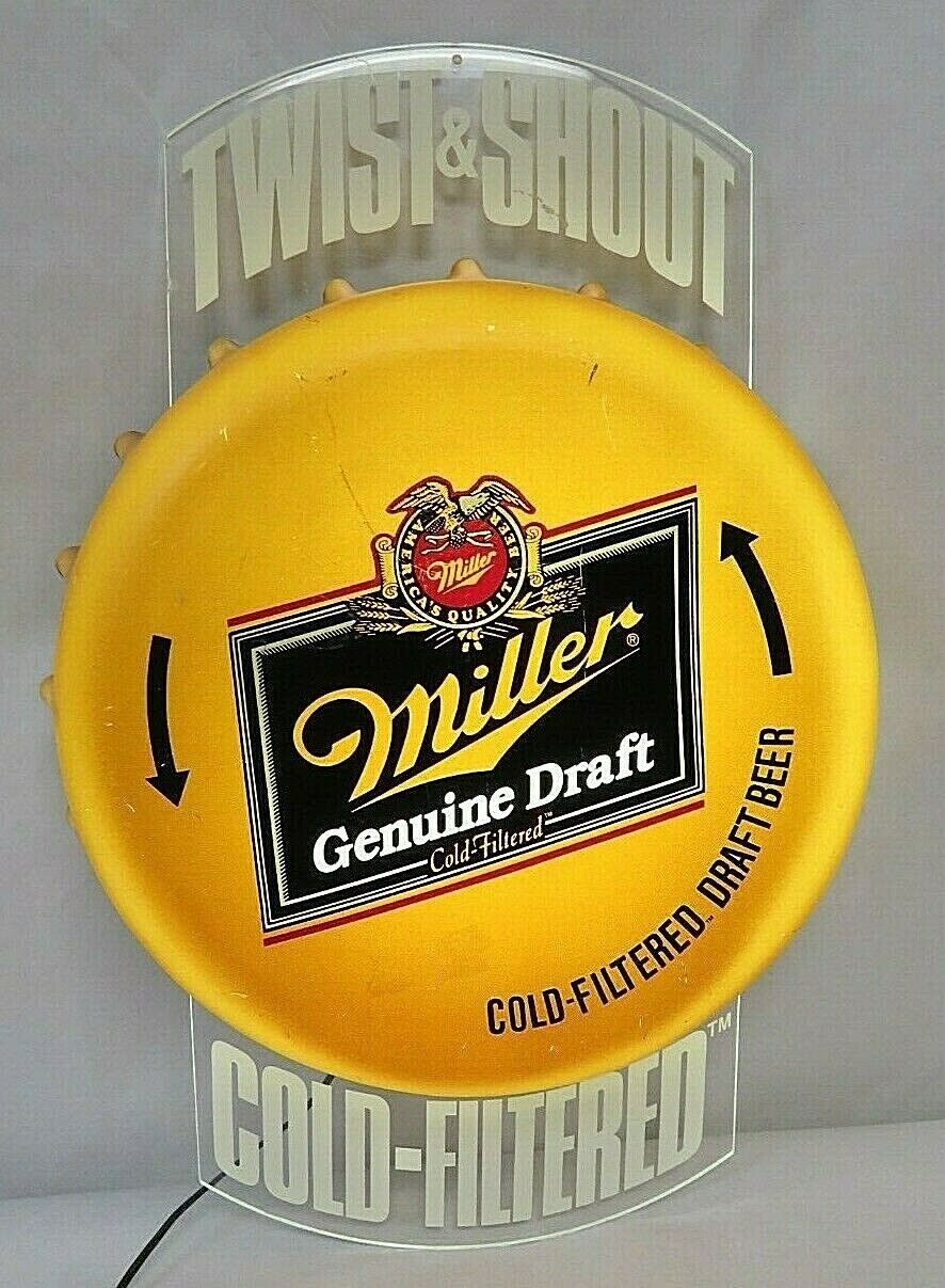 Working Vintage 1988 Miller Genuine Draft Beer Bottle Cap Lighted Bar ...