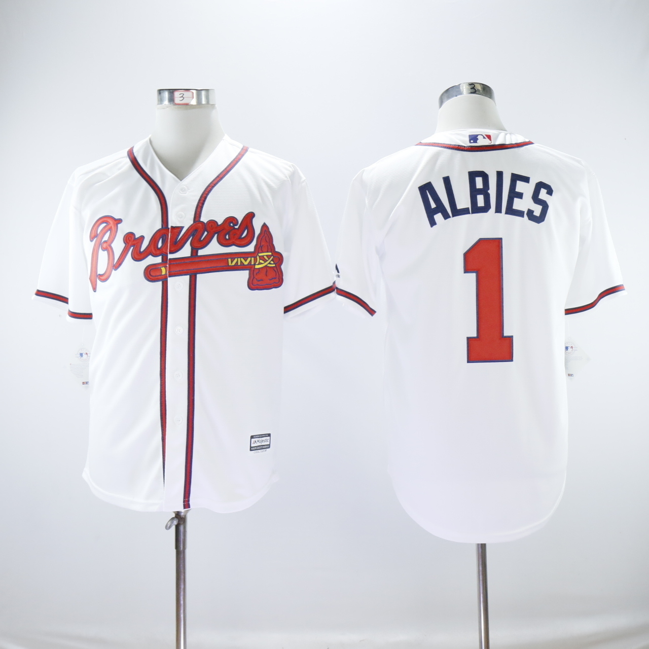 Mens Atlanta Braves Jersey 1 Ozzie Albies Jersey White Home Cool Base