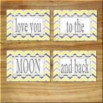 Yellow Gray Art Picture Prints Love you to the Moon and Back Nursery Bedroom Kid - $14.95