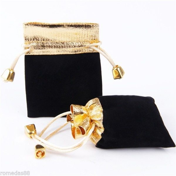 Lots Black Gold Velvet Wedding Pouch Party Bracelet Jewelry Gift Bags 10 x 12 cm