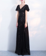 Women BLACK Sleeved High Waist Maxi Sequin Dress Plus Size Long Sequin Dresses image 6