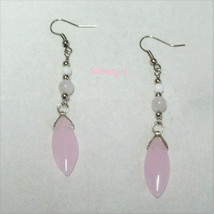 Soft Pink Glass Jade Rose Quartz Dangle Earrings - $16.99