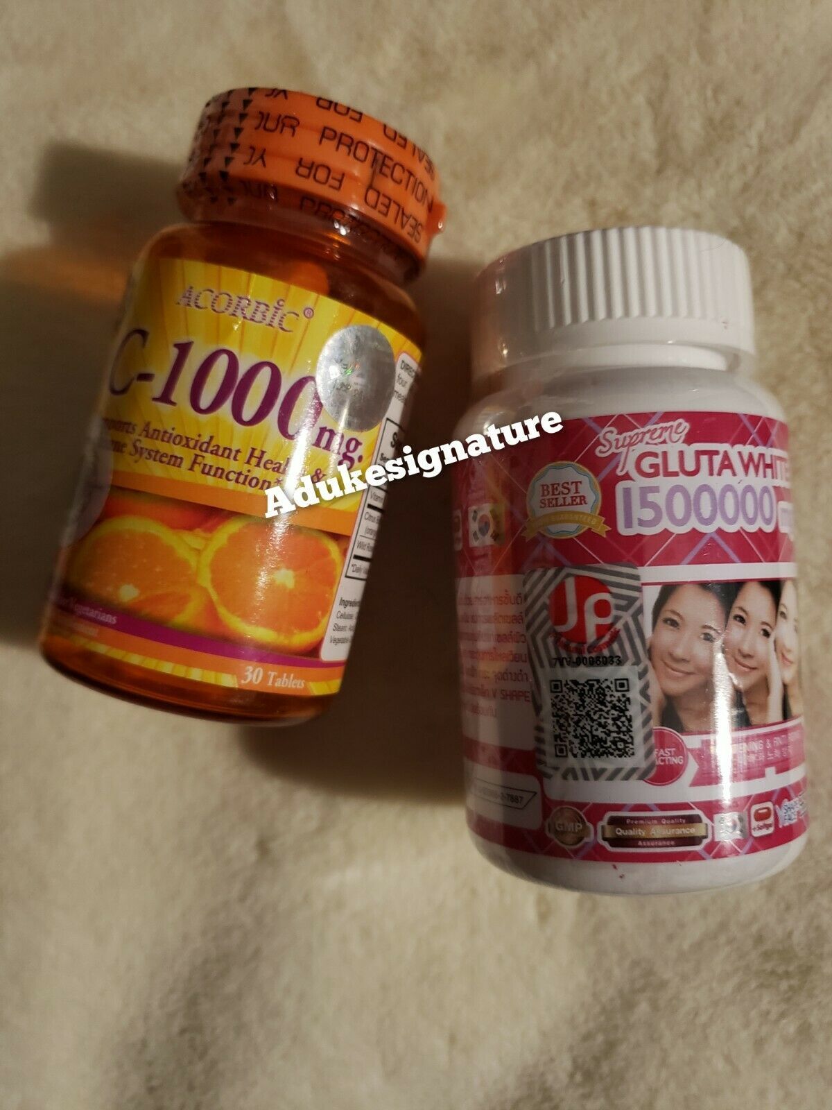 Supreme Gluta White Glutathione 1500000mg and Acorbic Vitamin C Antioxidant tabs