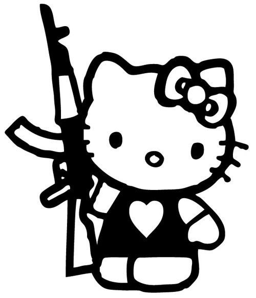 Kitty Got a Gun Decal Hello Kitty Vinyl Decal / Sticker 6 inches Tall
